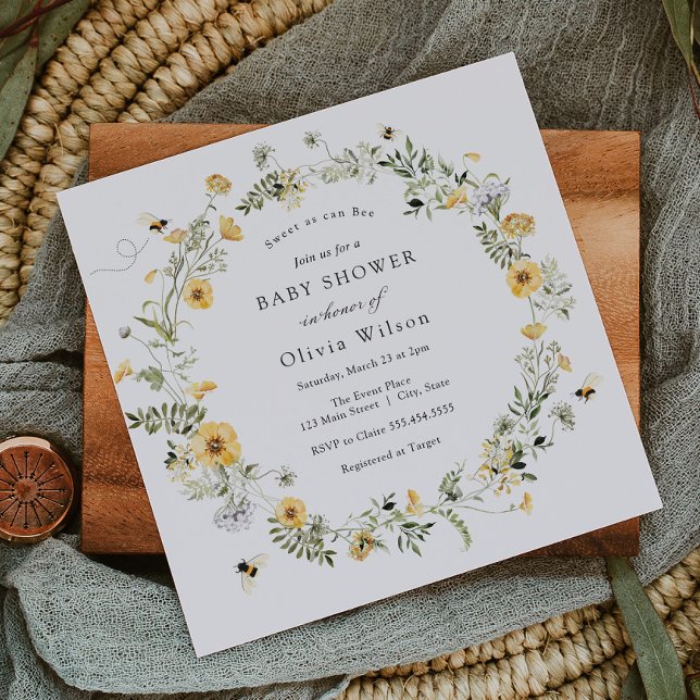 Sweet as can Bee Wildflower Baby Shower Invitation (Creator Uploaded)