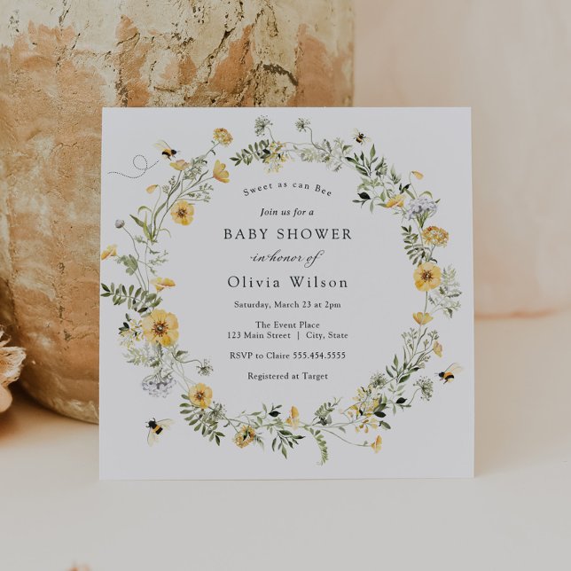 Sweet as can Bee Wildflower Baby Shower Invitation (Creator Uploaded)