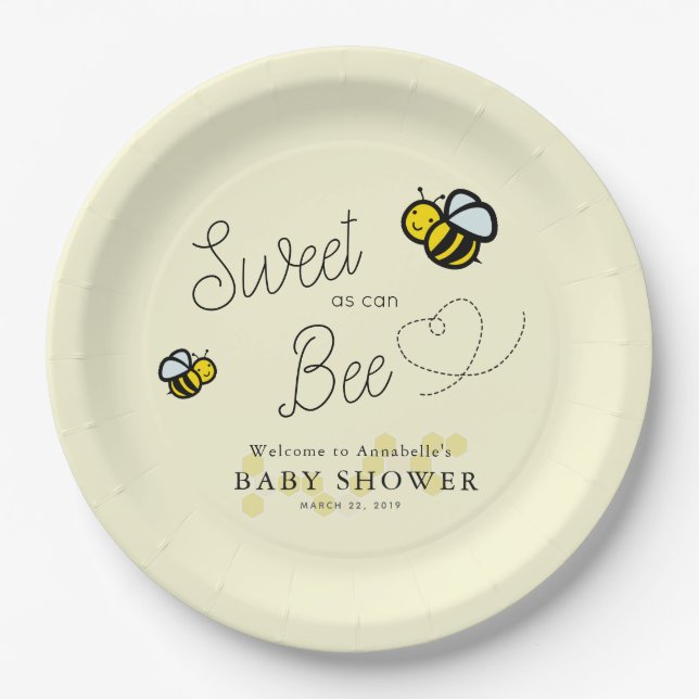 Sweet as can Bee Yellow Baby Shower Paper Plate (Front)