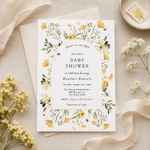 Sweet as Can Bee Yellow Floral Arch Baby Shower  Invitation