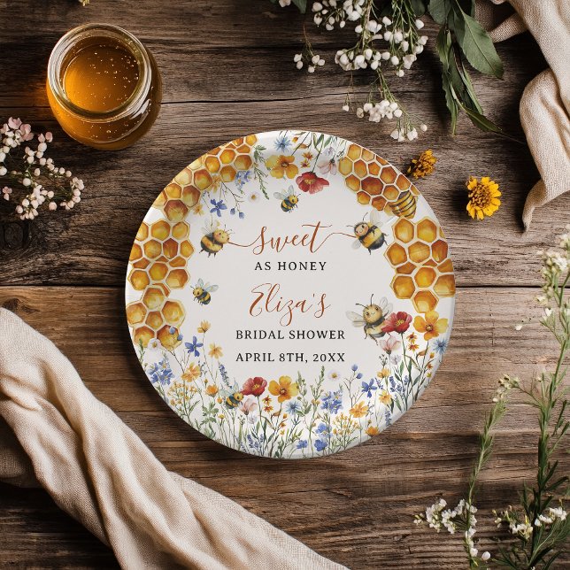 Sweet As Honey Bee Wildflowers Chic Bridal Shower Paper Plate (Sweet As Honey Bee Wildflowers Chic Bridal Shower Paper Plates)
