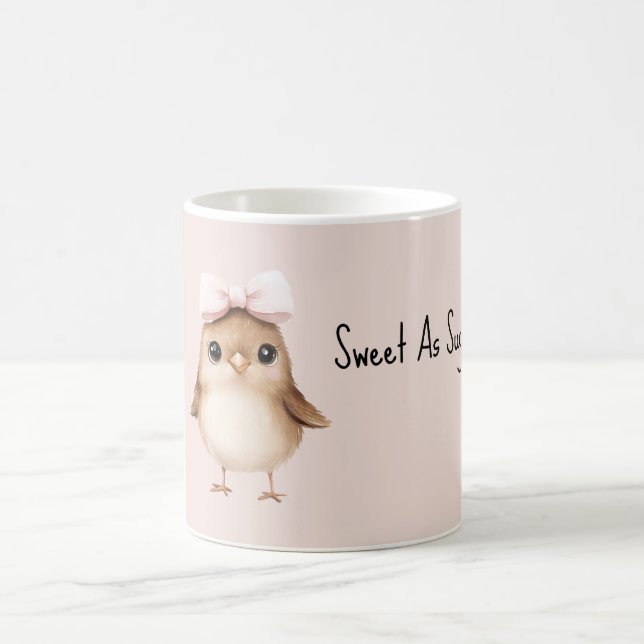 Sweet As Sugar Bird Pink Bow Coffee Mug (Center)