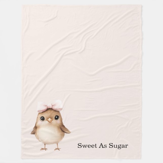 Sweet As Sugar Bird with Bow Fleece Blanket (Front)