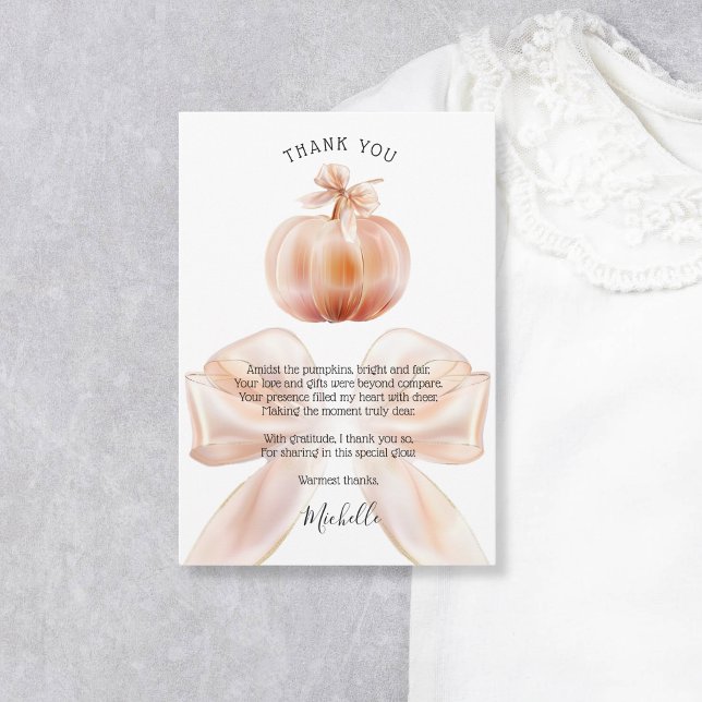 Sweet Autumn Bow Little Pumpkin Baby Shower  Thank You Card (Creator Uploaded)