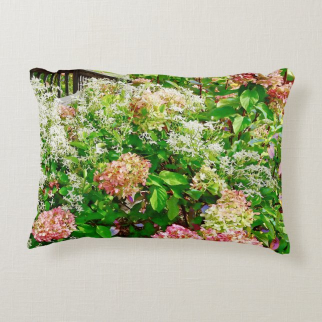 Sweet Autumn Clematis and Pink Hydrangea Decorative Cushion (Back)