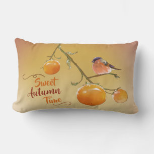 Sweet Autumn Orange Persimmon Fruits & Bird  Lumba Lumbar Cushion
