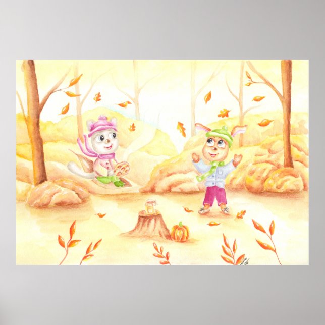 Sweet autumn walk in the forest poster (Front)