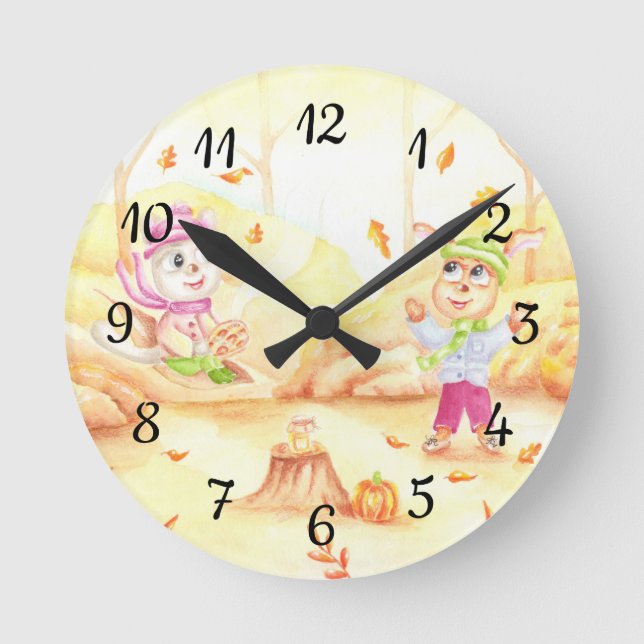 Sweet autumn walk in the forest round clock (Front)