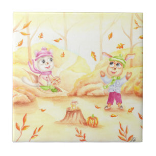 Sweet autumn walk in the forest tile