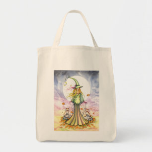 Sweet Autumn Witch Cat Tote Bag by Molly Harrison