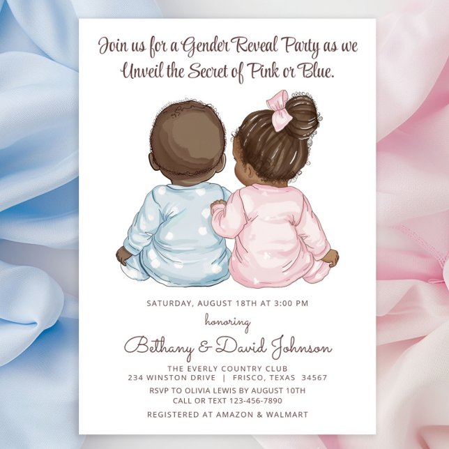 Sweet Babies Pyjamas Gender Reveal Party Invitation (Adorable babies in pajamas charming gender reveal invitations. Simply add your event details. )