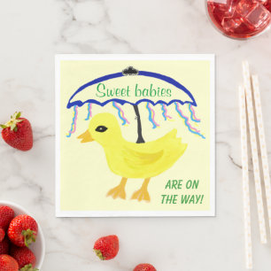 Sweet Babies Yellow Ducky Baby Shower Umbrella Napkin