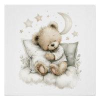 Sweet baby bear fast asleep on fluffy clouds