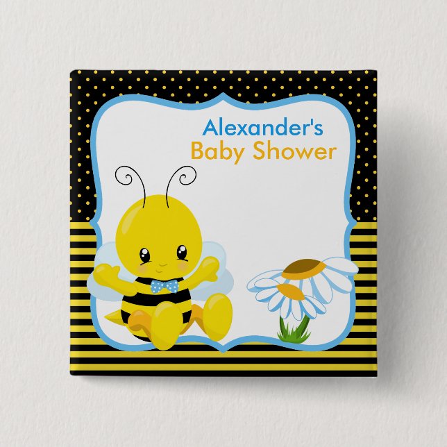 Sweet Baby Bee Boy Baby Shower Button (Front)