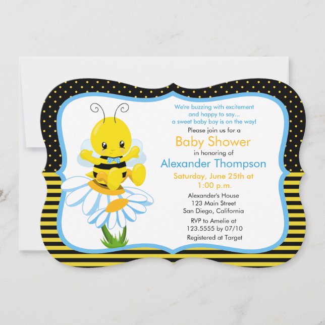 Sweet Baby Bee Boy Baby Shower Invitation (Front)