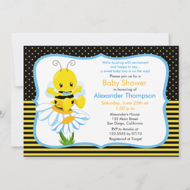 Sweet Baby Bee Boy Baby Shower Invitation (Front)