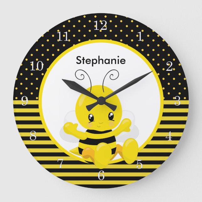 Sweet Baby Bee Custom Name Large Clock (Front)