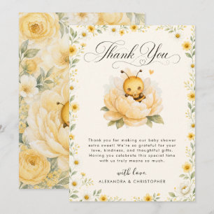 Sweet Baby Bee Floral Yellow Watercolor Thank You Card