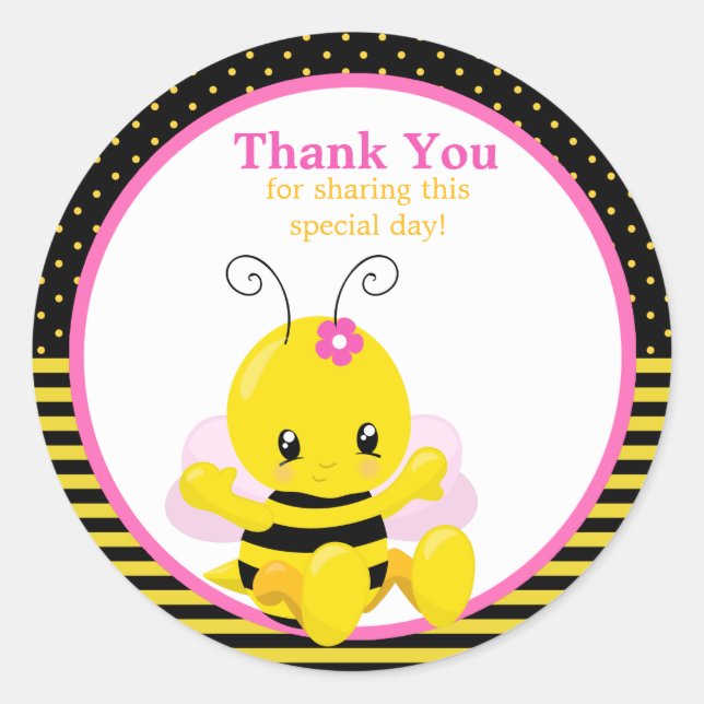 Sweet Baby Bee Girl Thank You Sticker (Front)