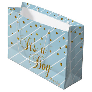 Sweet Baby Blue and Gold Confetti Large Gift Bag