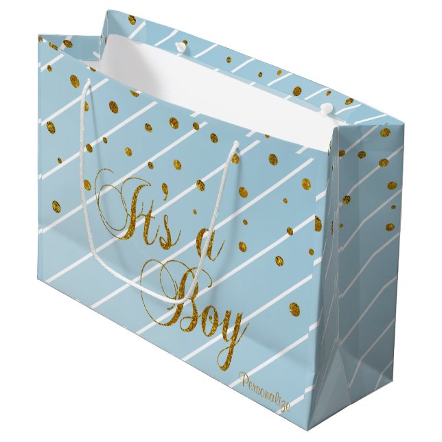 Sweet Baby Blue and Gold Confetti Large Gift Bag (Front Angled)
