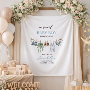 Sweet Baby Boy Baby Shower Banner Personalised Wel Tapestry