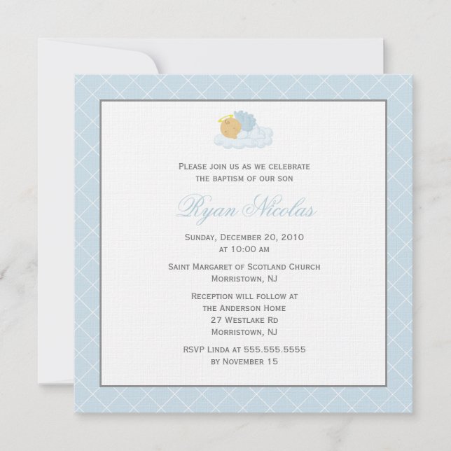 Sweet Baby Boy Baptism Invitation (Front)
