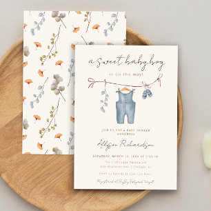 Sweet baby boy boho baby clothes shower invitation