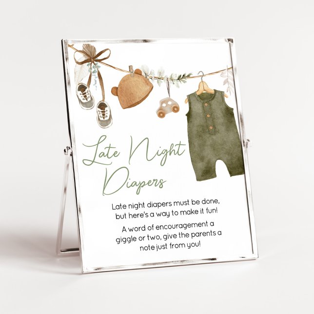 Sweet Baby Boy Boho Clothes Late Night Diapers Poster (Boho Clothes Sweet Baby Boy Baby Shower Late Night Diapers Sign)