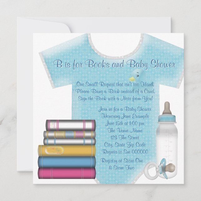 Sweet Baby Boy Bring A Book Baby Shower Invitation (Front)