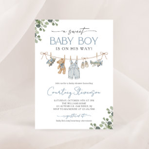 Sweet Baby Boy Clothesline Boho Baby Shower Invitation
