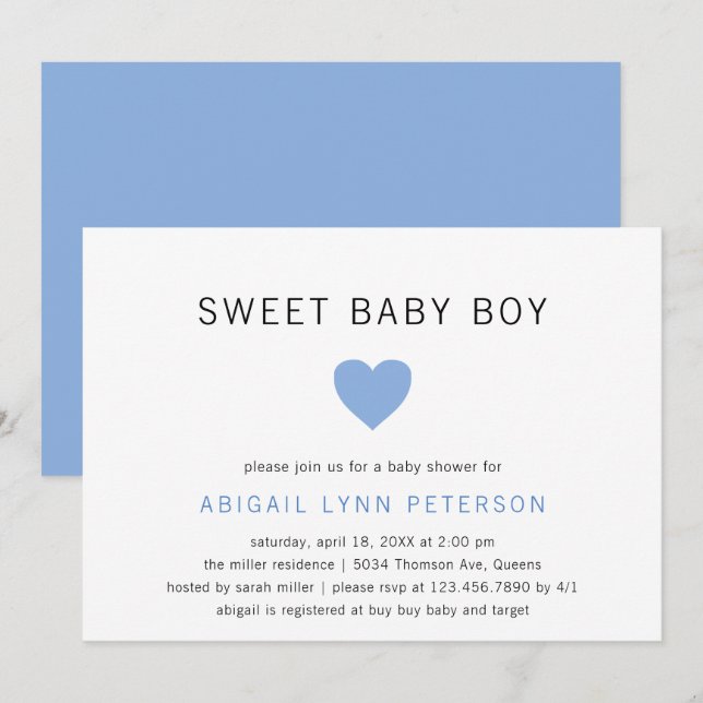 Sweet Baby Boy Cute Pastel Blue Heart Baby Shower Invitation (Front/Back)