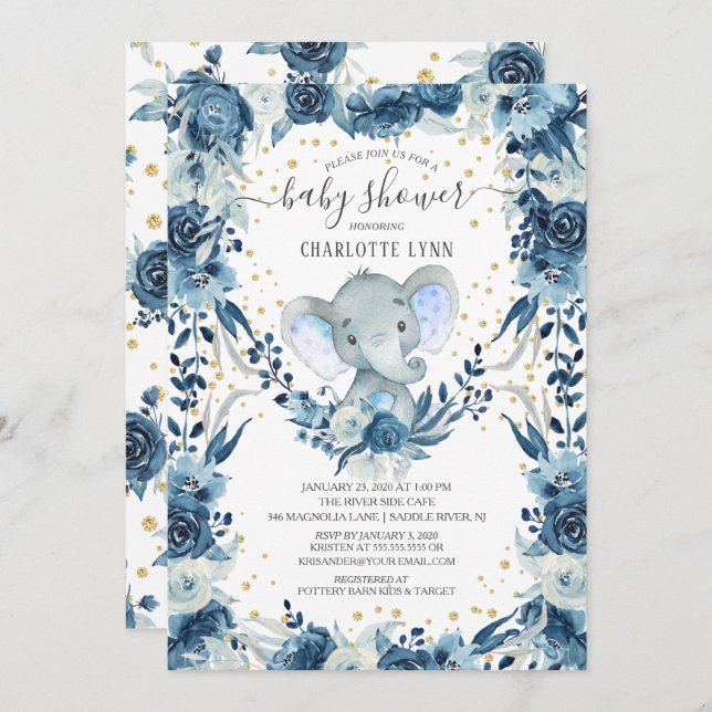 Sweet Baby Boy Elephant Baby Shower Invitation (Front/Back)