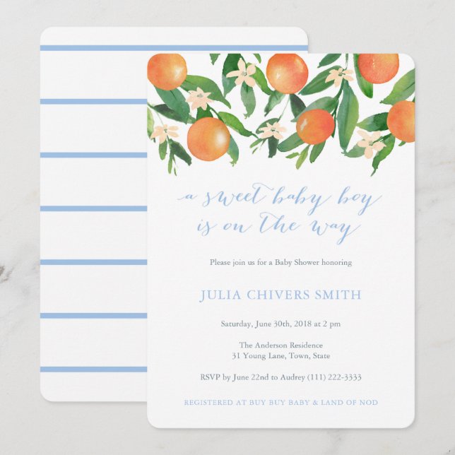 Sweet Baby Boy on the way Citron Baby Shower Invitation (Front/Back)