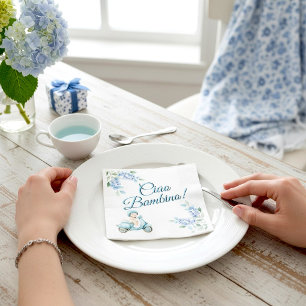 Sweet Baby Boy Scooter Ciao Bambino Blue Floral  Napkin