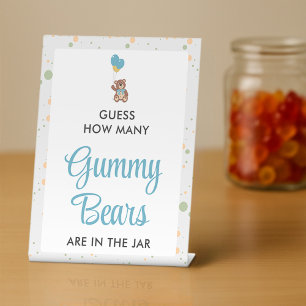 Sweet Baby Boy Shower Gummy Bear Guessing Game Pedestal Sign