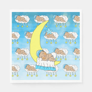 Sweet Baby boy Sleeping on Moon Ethnic Napkin