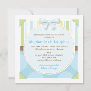 Sweet Baby Boy Stripes & Polka Dot Baby Shower Invitation