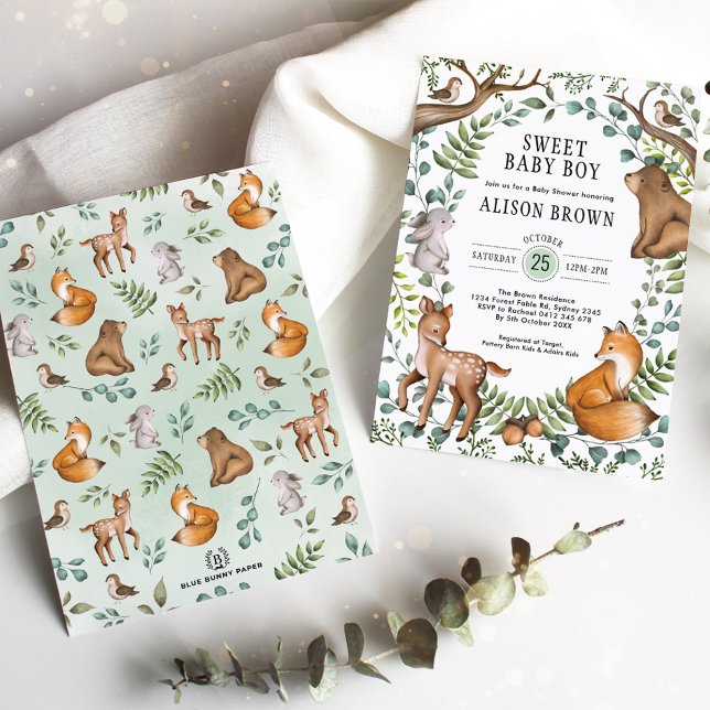 Sweet Baby Boy Woodland Forest Animals Shower Invitation (Creator Uploaded)