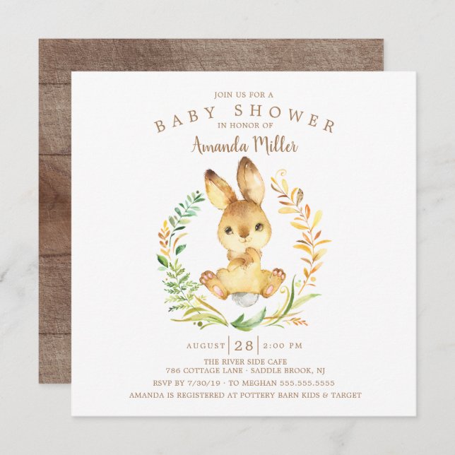 Sweet Baby Bunny Baby Shower Invitation (Front/Back)