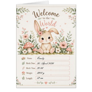 Sweet Baby Bunny Design with Birth Details Fields