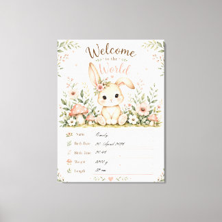 Sweet Baby Bunny Design with Birth Details Fields Canvas Print