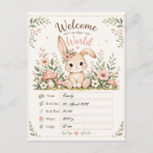 Sweet Baby Bunny Design with Birth Details Fields