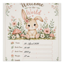 Sweet Baby Bunny Design with Birth Details Fields