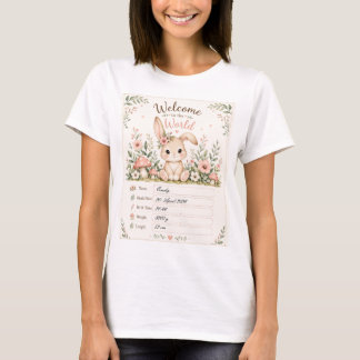 Sweet Baby Bunny Design with Birth Details Fields T-Shirt