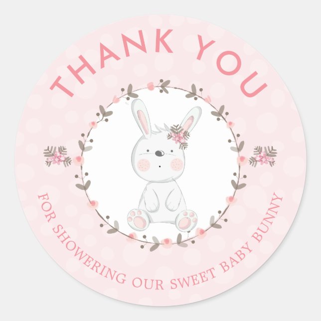 Sweet Baby Bunny Floral Baby Shower Thank You Classic Round Sticker (Front)