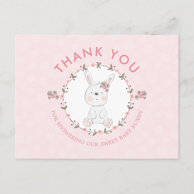 Sweet Baby Bunny Floral Baby Shower Thank You Postcard (Front)