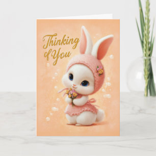 Sweet Baby Bunny in Peach Dress Thinking of You Card