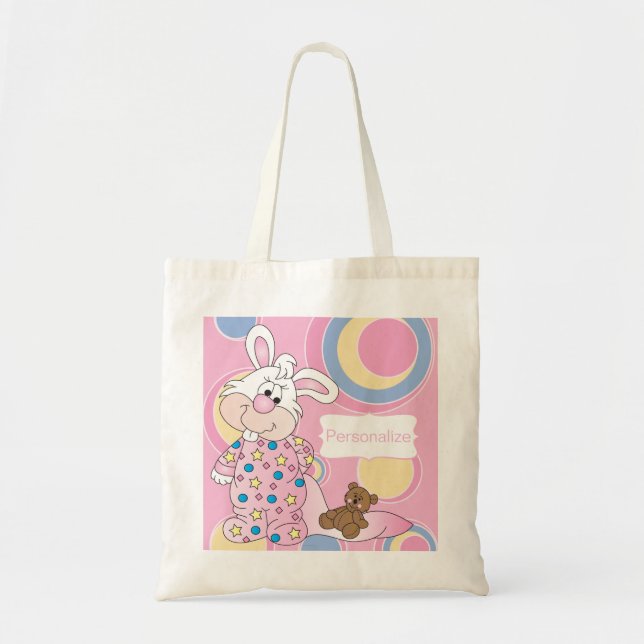 Sweet Baby Bunny with Pink Dots Tote Bag (Front)