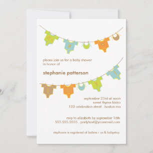 Sweet Baby Clothes LIne It's a Boy Baby Shower Invitation
